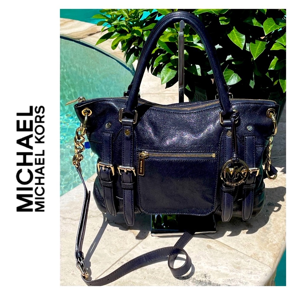 Michael Kors McGraw LG Slim Leather Dark Navy Blue Satchel/Crossbody/Handbag